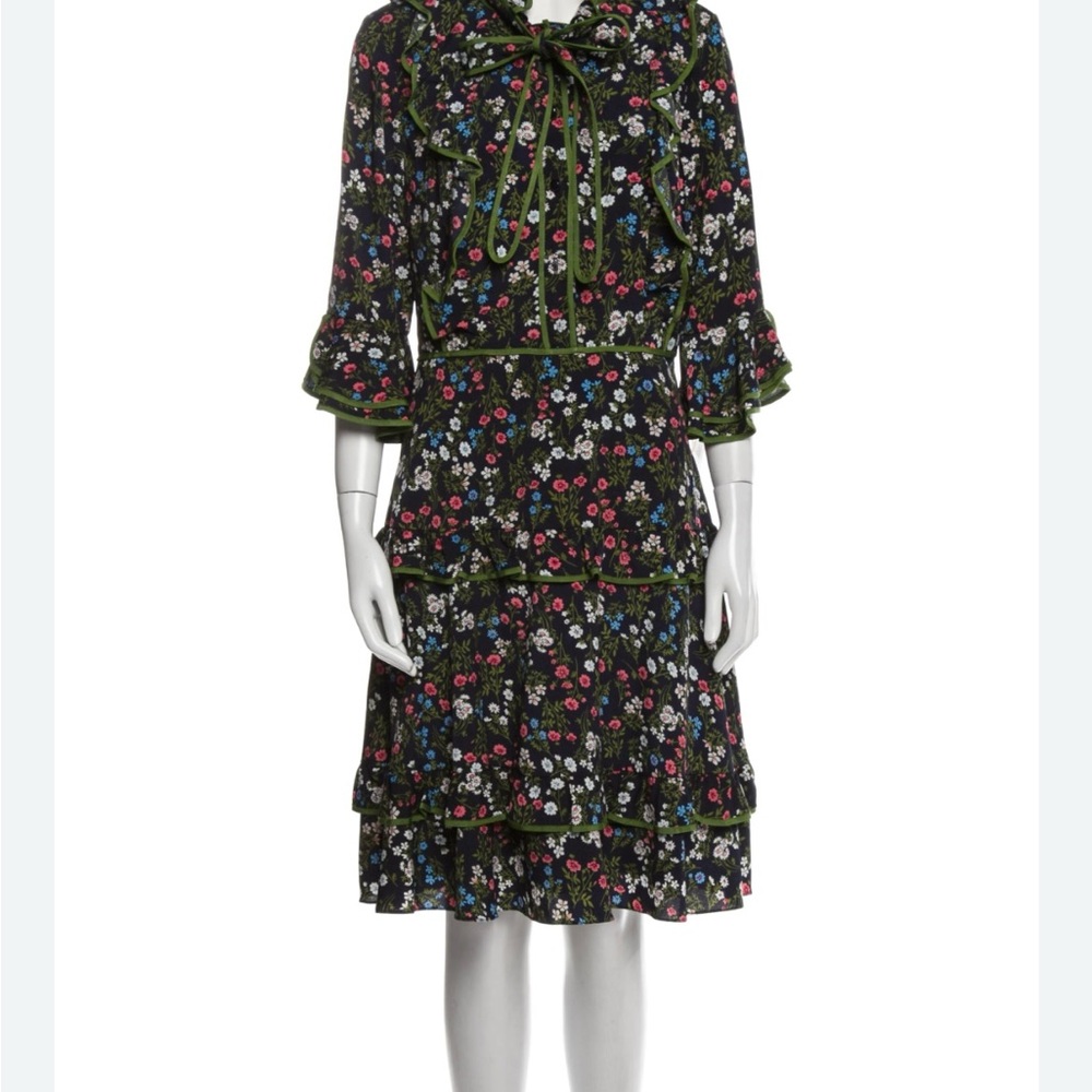 Mikael Aghal Green and Black tier ruffle dress